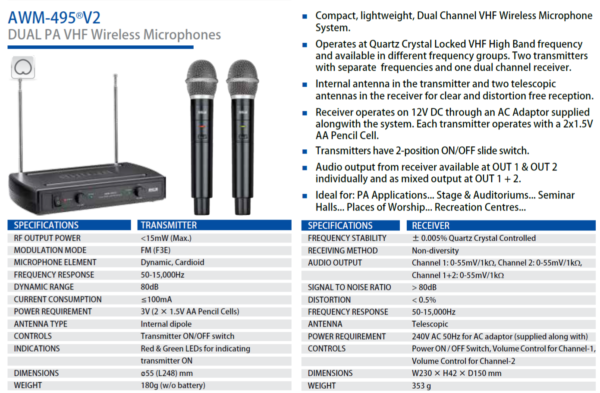 Ahuja Dual PA Wireless Microphone's AWM-495V2 - Image 2