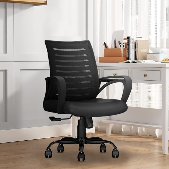 Mesh Mid Back Chair | Ergonomic Office, Study, Revolving, Computer Chair for Work from Home Heavy Duty Metal Base, Seat Height Adjustable (Black) - Image 3