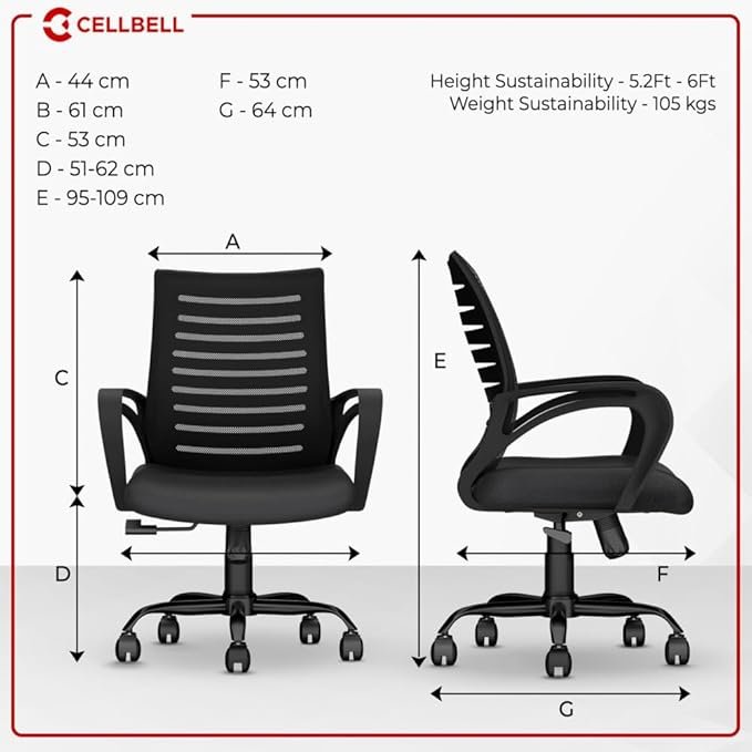 Mesh Mid Back Chair | Ergonomic Office, Study, Revolving, Computer Chair for Work from Home Heavy Duty Metal Base, Seat Height Adjustable (Black) - Image 4